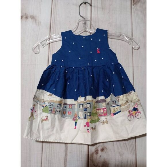 Joules Dress Girls‎ 9 12 Month Blue Sleeveless Snow Winter Scene - Picture 1 of 6